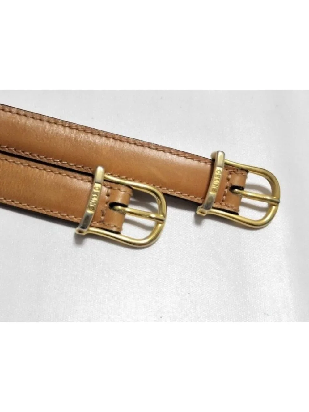 Celine Belt Double Buckle Brown Leather Gold